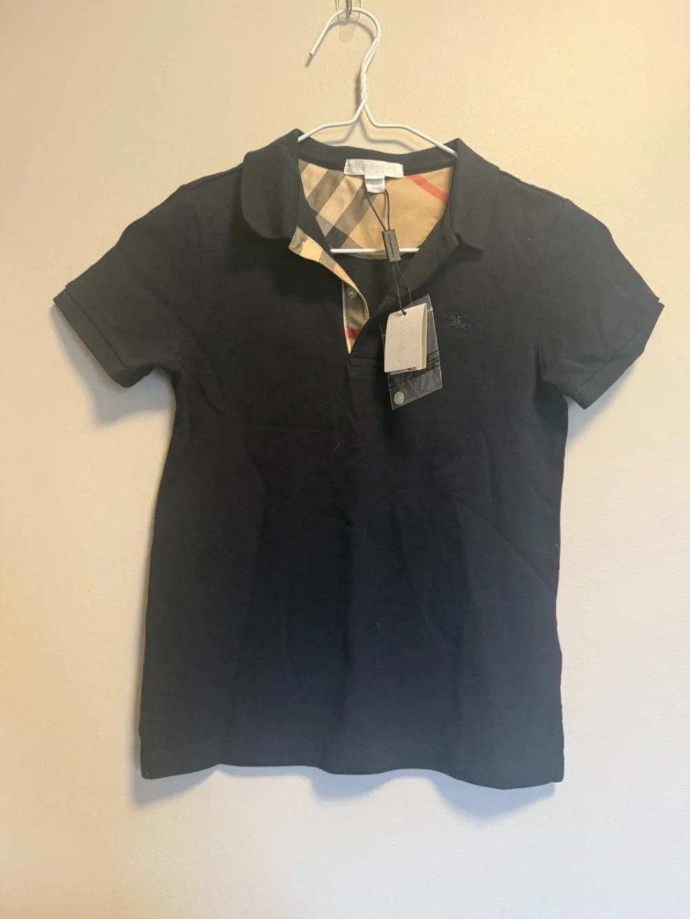 Burberry Navy Polo with Signature Check Trim - Picture 1 of 7